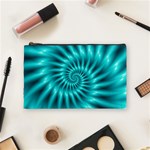 Glossy Turquoise Spiral Fractal  Cosmetic Bag (Medium)