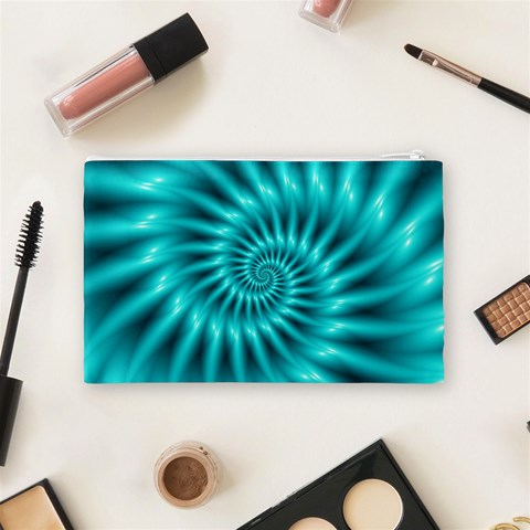 Glossy Turquoise Spiral Fractal  Cosmetic Bag (Medium) from ArtsNow.com Back