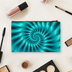 Glossy Turquoise Spiral Fractal  Cosmetic Bag (Medium) from ArtsNow.com Back