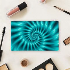 Glossy Turquoise Spiral Fractal  Cosmetic Bag (Medium) from ArtsNow.com Back