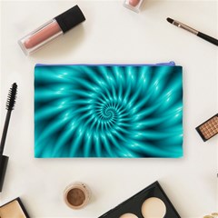 Glossy Turquoise Spiral Fractal  Cosmetic Bag (Medium) from ArtsNow.com Back