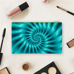 Glossy Turquoise Spiral Fractal  Cosmetic Bag (Medium) from ArtsNow.com Back