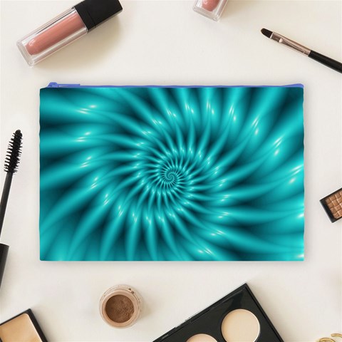 Glossy Turquoise Spiral Fractal  Cosmetic Bag (Large) from ArtsNow.com Front