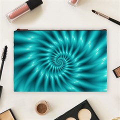 Glossy Turquoise Spiral Fractal  Cosmetic Bag (Large) from ArtsNow.com Front