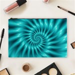 Glossy Turquoise Spiral Fractal  Cosmetic Bag (Large)