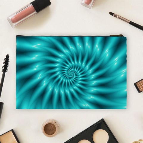 Glossy Turquoise Spiral Fractal  Cosmetic Bag (Large) from ArtsNow.com Back