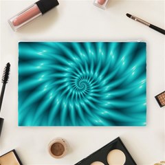 Glossy Turquoise Spiral Fractal  Cosmetic Bag (Large) from ArtsNow.com Back