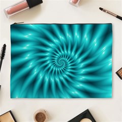 Glossy Turquoise Spiral Fractal  Cosmetic Bag (XL) from ArtsNow.com Front