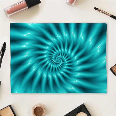 Glossy Turquoise Spiral Fractal  Cosmetic Bag (XL) from ArtsNow.com Back