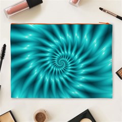 Glossy Turquoise Spiral Fractal  Cosmetic Bag (XL) from ArtsNow.com Back