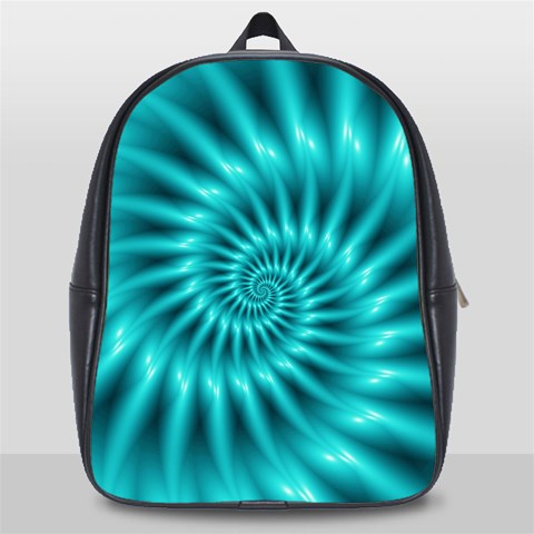 Glossy Turquoise Spiral Fractal  School Bag (Large) from ArtsNow.com Front