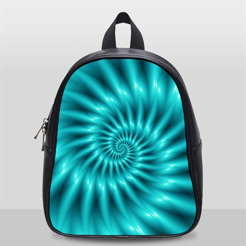 Glossy Turquoise Spiral Fractal  School Bag (Small) from ArtsNow.com Front