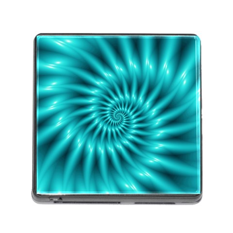 Glossy Turquoise Spiral Fractal  Memory Card Reader (Square) from ArtsNow.com Front