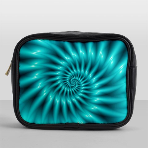 Glossy Turquoise Spiral Fractal  Mini Toiletries Bag (One Side) from ArtsNow.com Front