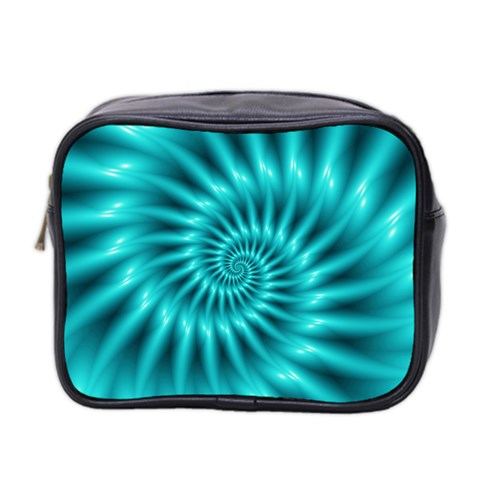 Glossy Turquoise Spiral Fractal  Mini Toiletries Bag (Two Sides) from ArtsNow.com Front