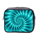 Glossy Turquoise Spiral Fractal  Mini Toiletries Bag (Two Sides)