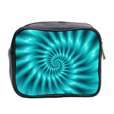 Glossy Turquoise Spiral Fractal  Mini Toiletries Bag (Two Sides) from ArtsNow.com Back