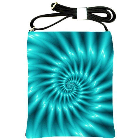 Glossy Turquoise Spiral Fractal  Shoulder Sling Bag from ArtsNow.com Front