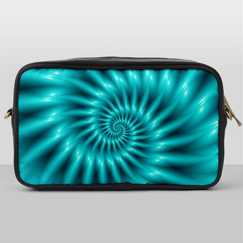 Glossy Turquoise Spiral Fractal  Toiletries Bag (One Side) from ArtsNow.com Front