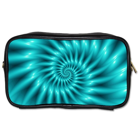 Glossy Turquoise Spiral Fractal  Toiletries Bag (Two Sides) from ArtsNow.com Front