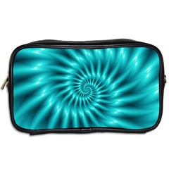 Glossy Turquoise Spiral Fractal  Toiletries Bag (Two Sides) from ArtsNow.com Back