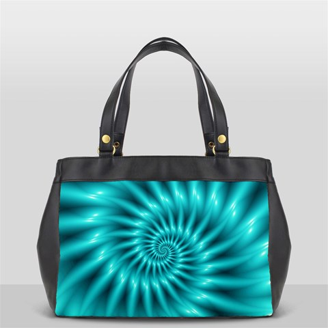 Glossy Turquoise Spiral Fractal  Oversize Office Handbag (2 Sides) from ArtsNow.com Front