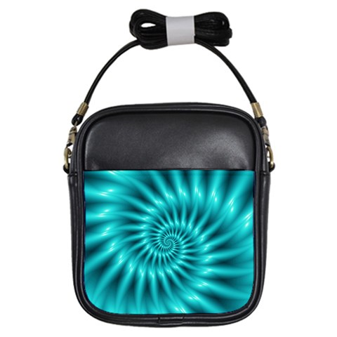 Glossy Turquoise Spiral Fractal  Girls Sling Bag from ArtsNow.com Front