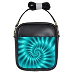 Glossy Turquoise Spiral Fractal  Girls Sling Bag