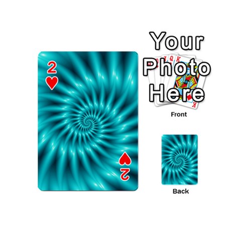 Glossy Turquoise Spiral Fractal  Playing Cards 54 (Mini) from ArtsNow.com Front - Heart2