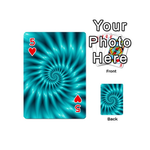 Glossy Turquoise Spiral Fractal  Playing Cards 54 (Mini) from ArtsNow.com Front - Heart5