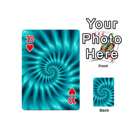 Glossy Turquoise Spiral Fractal  Playing Cards 54 (Mini) from ArtsNow.com Front - Heart10