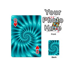 Queen Glossy Turquoise Spiral Fractal  Playing Cards 54 (Mini) from ArtsNow.com Front - HeartQ