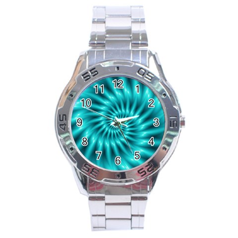 Glossy Turquoise Spiral Fractal  Stainless Steel Analogue Watch from ArtsNow.com Front