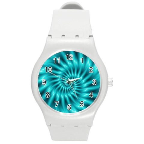 Glossy Turquoise Spiral Fractal  Round Plastic Sport Watch (M) from ArtsNow.com Front