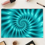 Glossy Turquoise Spiral Fractal  Cosmetic Bag (XXL)