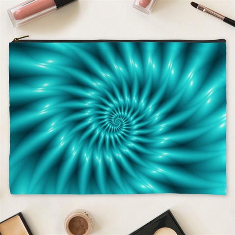 Glossy Turquoise Spiral Fractal  Cosmetic Bag (XXXL) from ArtsNow.com Front