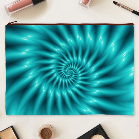 Glossy Turquoise Spiral Fractal  Cosmetic Bag (XXXL) from ArtsNow.com Front