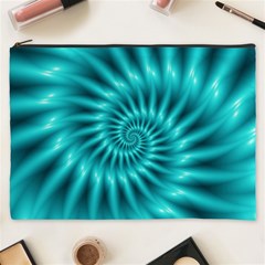 Glossy Turquoise Spiral Fractal  Cosmetic Bag (XXXL) from ArtsNow.com Front