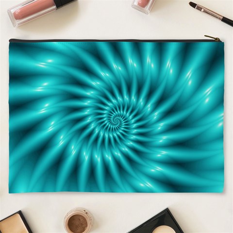 Glossy Turquoise Spiral Fractal  Cosmetic Bag (XXXL) from ArtsNow.com Back