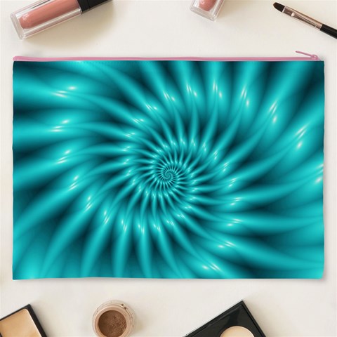 Glossy Turquoise Spiral Fractal  Cosmetic Bag (XXXL) from ArtsNow.com Back