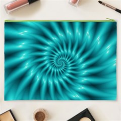 Glossy Turquoise Spiral Fractal  Cosmetic Bag (XXXL) from ArtsNow.com Back