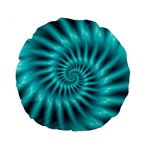 Glossy Turquoise Spiral Fractal  Standard 15  Premium Round Cushion 