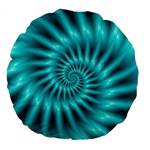 Glossy Turquoise Spiral Fractal  Large 18  Premium Round Cushion 