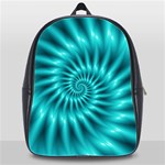 Glossy Turquoise Spiral Fractal  School Bag (XL)