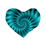 Glossy Turquoise Spiral Fractal  Standard 16  Premium Heart Shape Cushion 