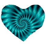 Glossy Turquoise Spiral Fractal  Large 19  Premium Heart Shape Cushion