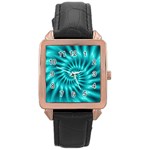 Glossy Turquoise Spiral Fractal  Rose Gold Leather Watch 