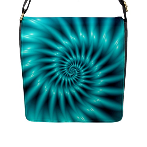 Glossy Turquoise Spiral Fractal  Flap Closure Messenger Bag (L) from ArtsNow.com Front