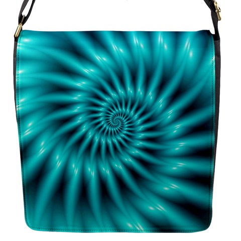 Glossy Turquoise Spiral Fractal  Flap Closure Messenger Bag (S) from ArtsNow.com Front