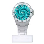 Glossy Turquoise Spiral Fractal  Plastic Nurses Watch